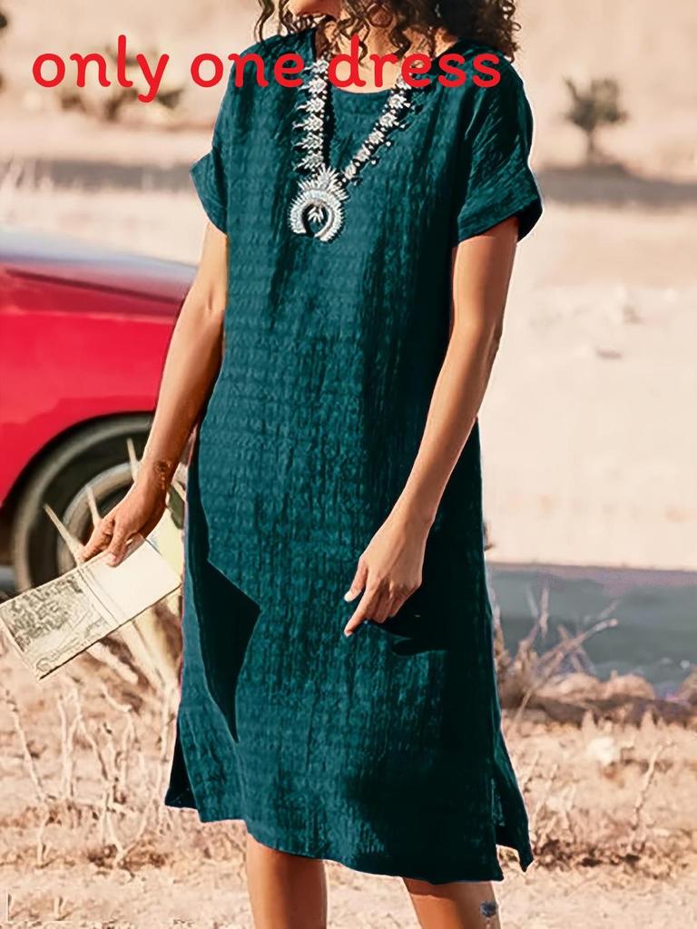 Casual Short Sleeve Dress With Spliced Polyester Fabric For Women Spring 2022