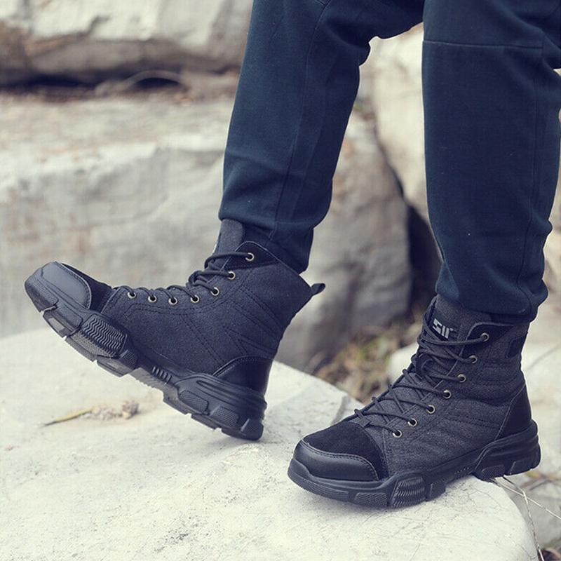 Men's Construction Work Safety Shoes Steel Toe Shoes Waterproof Anti-Puncture Wear-Resisting Protective Boots for Outdoor Work