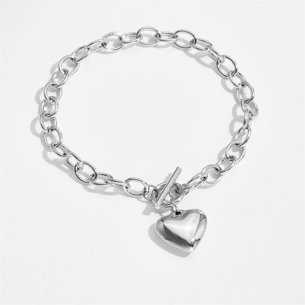 

Heart Pendant Titanium Steel Bracelet & Necklace Set - Women s Versatile Smooth Surface with OT Buckle