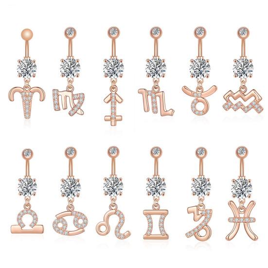 Anillo de ombligo antialérgico, superficie lisa, gran adherencia, exquisito, hueco, decorativo, doce constelaciones, piercing