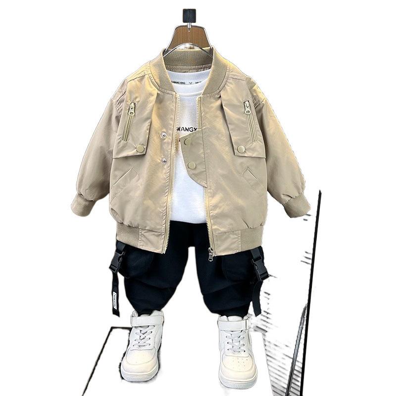 Spring Autumn Boys' Baseball Jackets Children's Clothing Big Kids Zipper Coats Solid Color Windbreaker Outerwear 2-10 Years