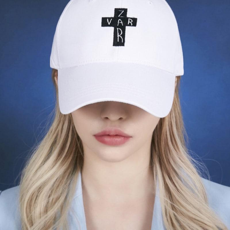 VARZAR Black Cross Logo Overfit Buckle Cap White