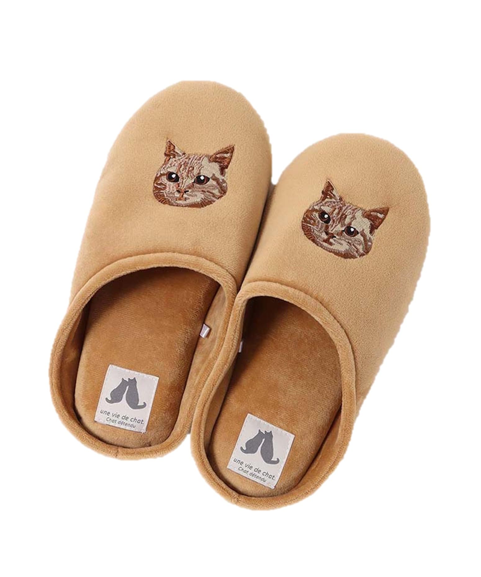 

[Bleu Bleuet] Bleu Bleuet Cat Embroidered Room Shoes/Slippers (Chatra, Japanese Shoe Size, Adult, Numeric, 2_e, 24.0 cm)