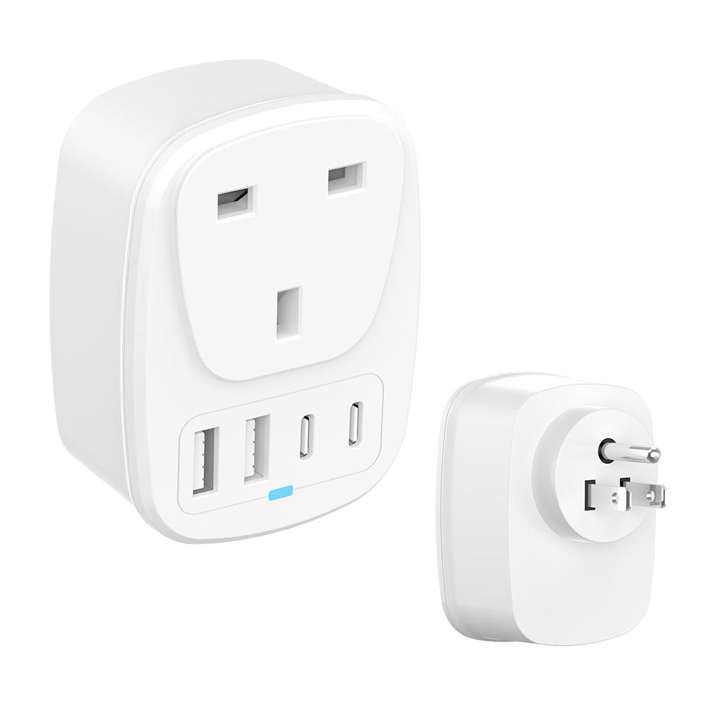 Universal Travel Adapter With 2 USB Ports 2 Type-C Charging All-in-one Travel Adapter EU/UK/US/AU Plug for Travel Power Adaptor