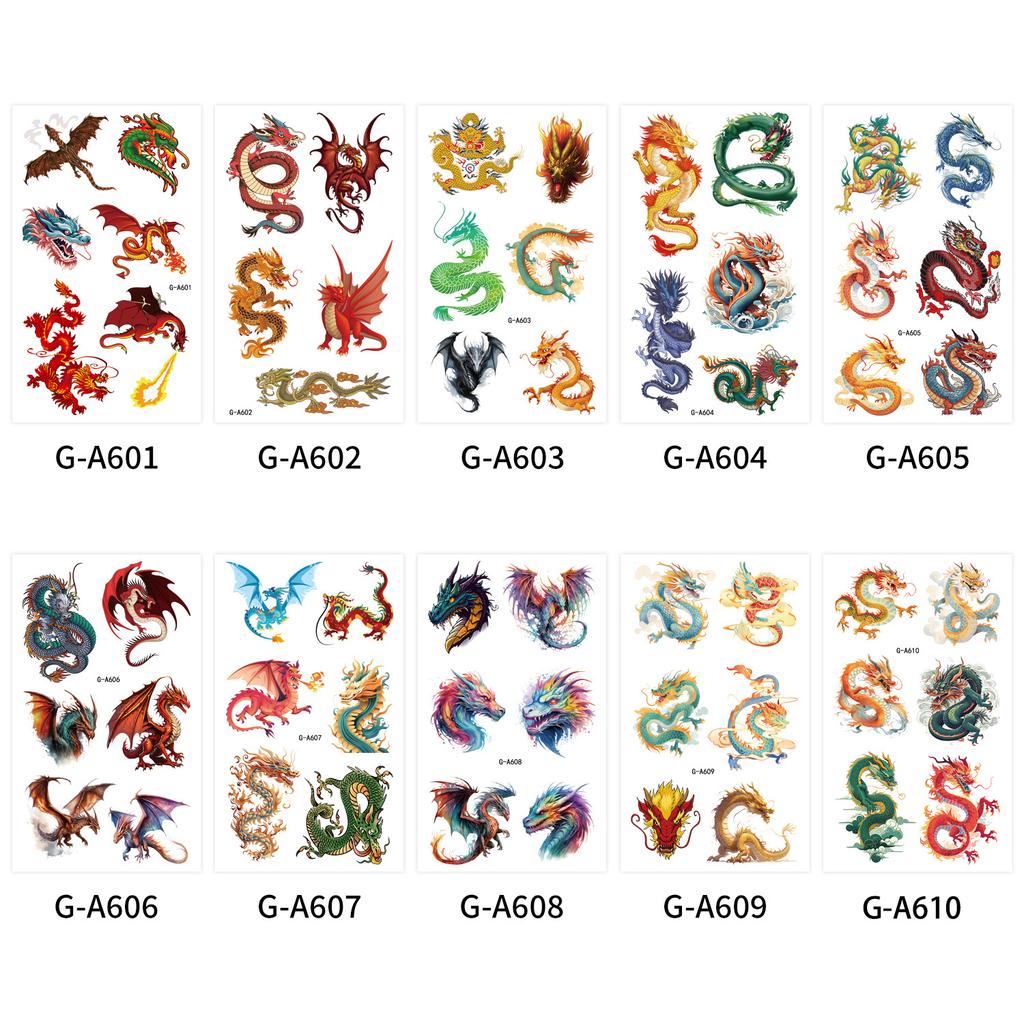 Waterproof 10 Sheets For Women Men Fake Tattoos Fake Tattoo Body Art Arm Chinese Dragon Temporary Tattoo Accessories