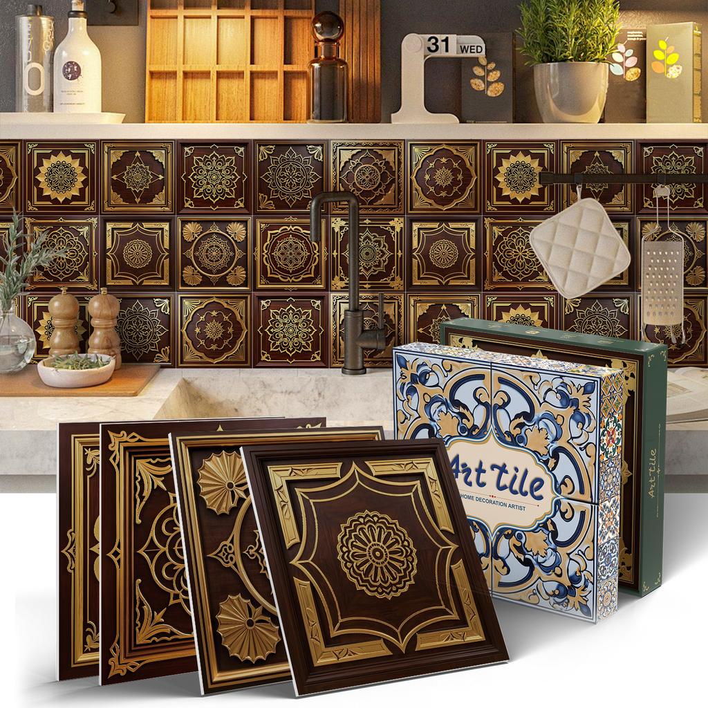 PET Foam Thickened Self-adhesive Wall Sticker, Waterproof and Anti-fouling European Mandala Wallpaper Tile Sticker for Kitchen and Bedroom