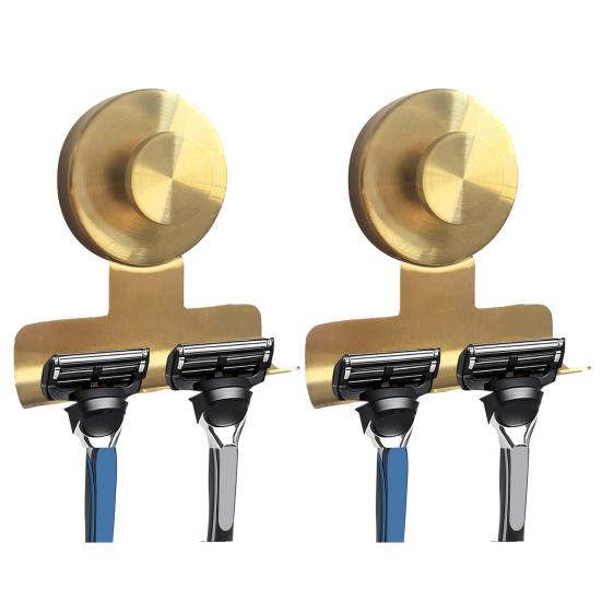 2Pcs Suction Cup Shaver Holder Wall Mounted No Tools Required Stainless Steel Hook Removable Razor And Shaver Organizer for Bathroom Shower
