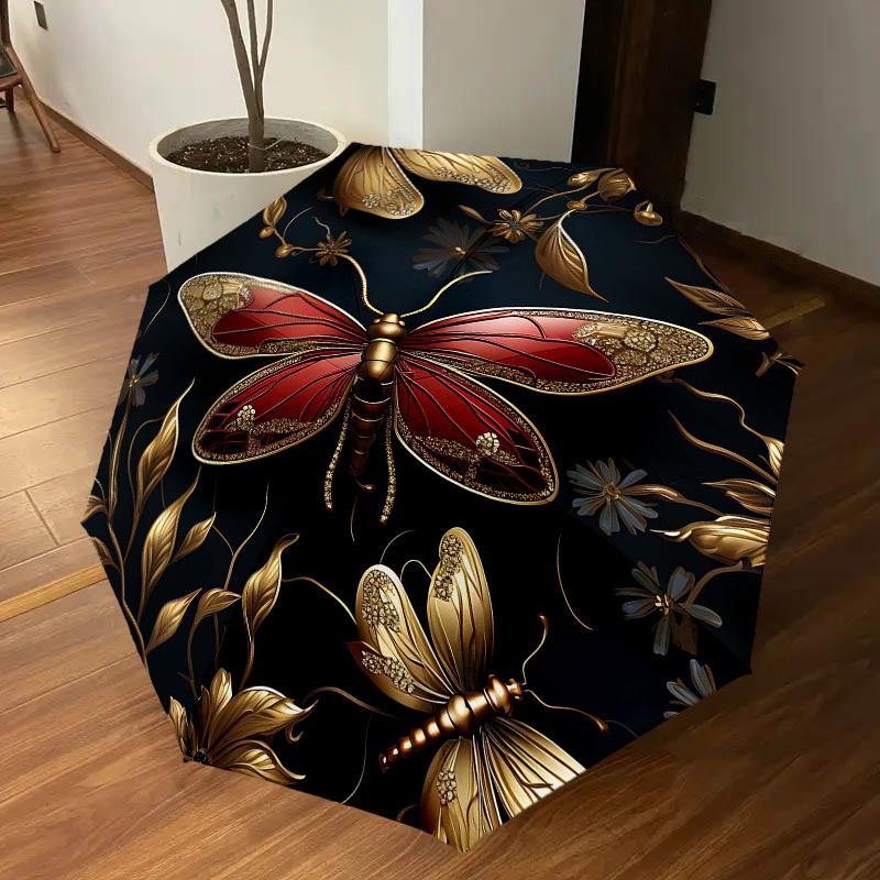 1 szt. Parasol Motyl Ważka-Wzmocniony 8-żebrowy, Automatyczne Otwieranie, Lekki i Wytrzymały, Uroczy Modny Dodatek na Zewnątrz-T368