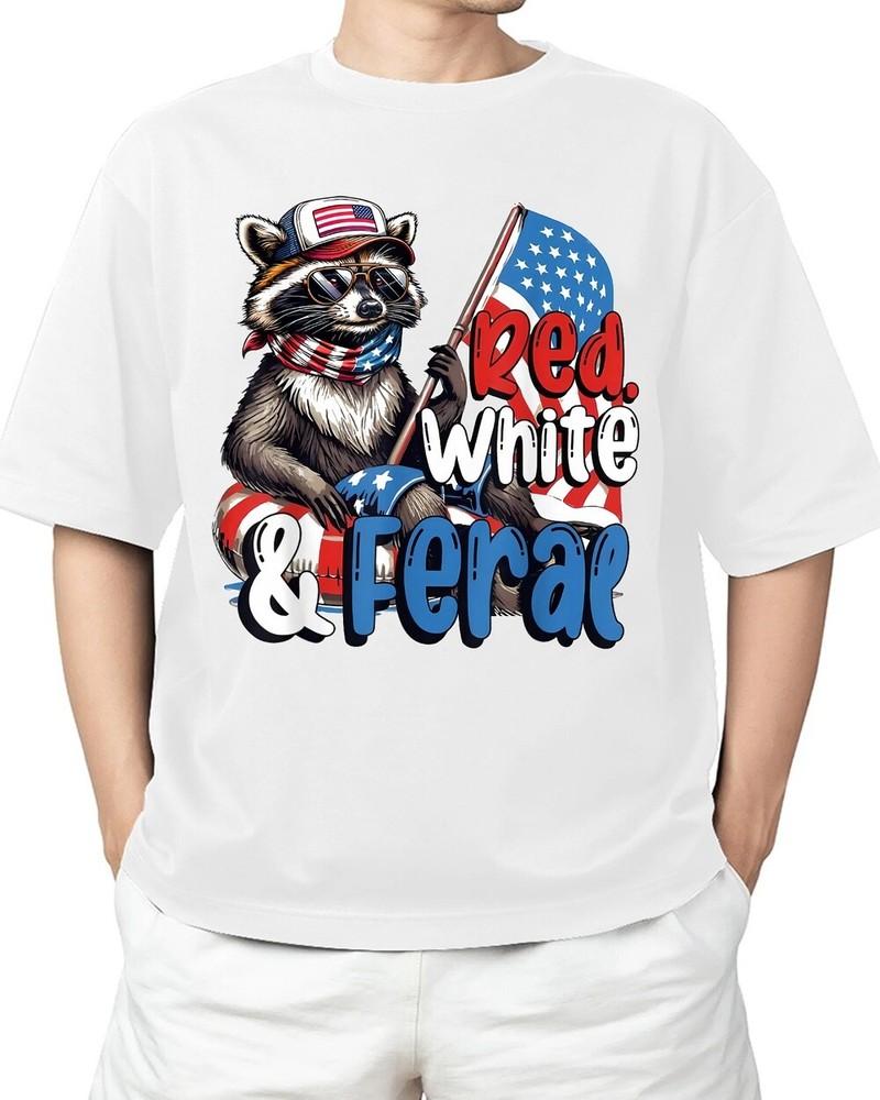 

Raccoon 4th Of July Patriotic Cute Red White And Feral Adult S-4XL Unisex T-Shirt XXXL