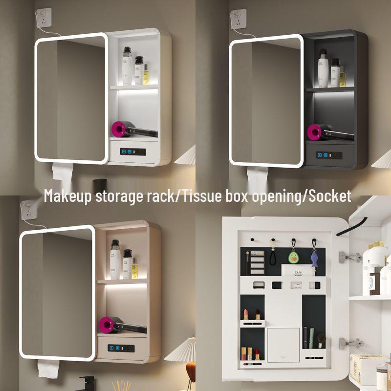 Arc Thickened Bathroom Smart Mirror Cabinet with Makeup Storage and Wall-Mounted Multi-Function Socket
