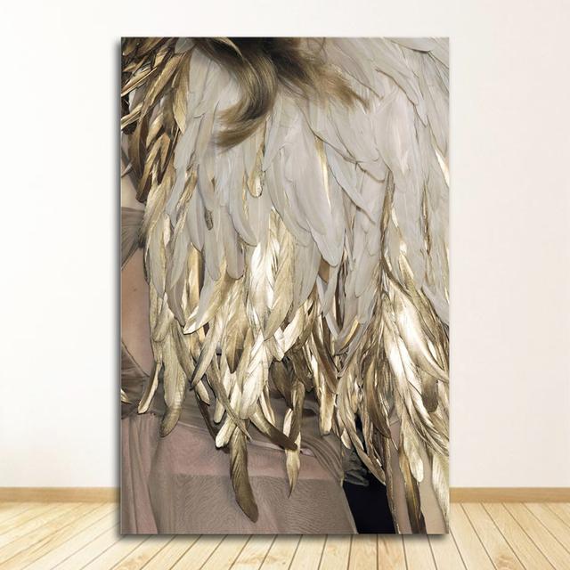 

Модульная гостиная спальня дом без рамки перо золотой цвет лампа плакат холст печать стены скандинавский минималистичный стиль искусство 21cm×30cm NoFrame