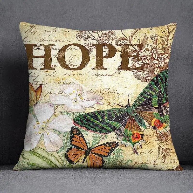Fronha de almofada quadrada borboleta retrô para decoração de casa e escritório