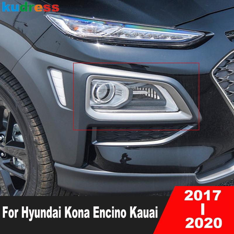 For Hyundai Kona Encino Kauai SUV 2017 2018   Chrome Car Front Fog Light Lamp Cover Trim Foglight Bezel Trim Accessories