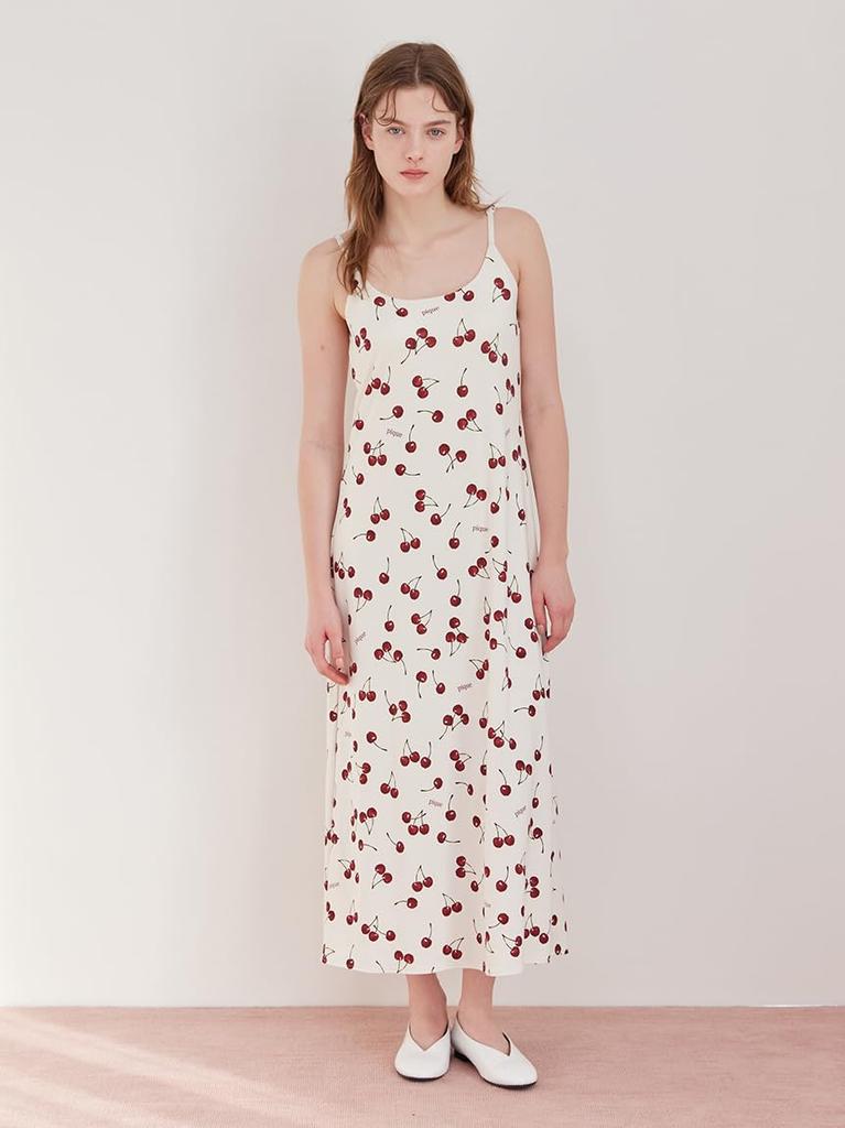 Krótka sukienka na ramiączkach z nadrukiem wiśni PWCO261256 OWHT Miseczka F-in