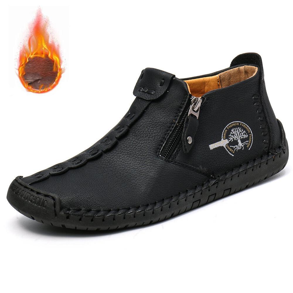 Fashion Handmade Men Boots Leather Casual Ankle Boats for Man Male Hombres Walking Shoe Breathable Hombres Wide Upright Zipper Shoes