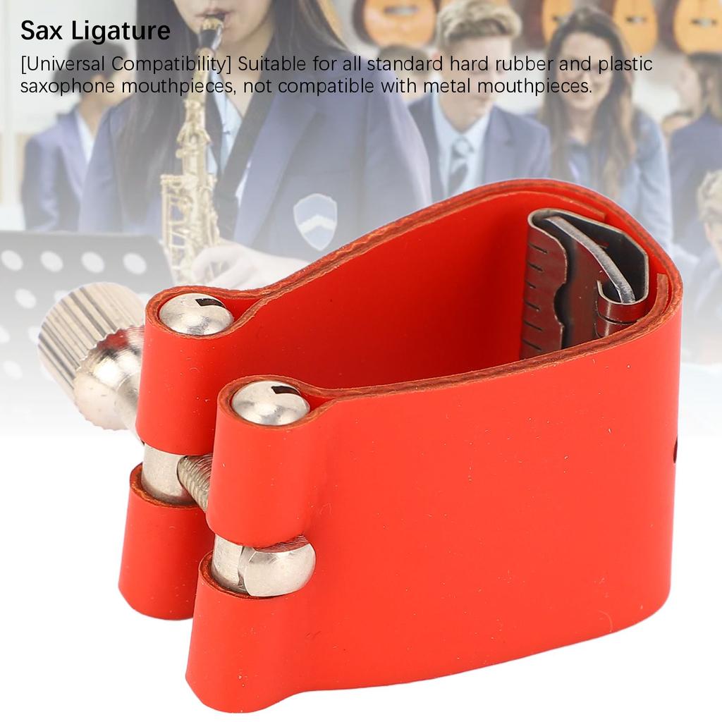 Saxophone Mouthpiece Ligature Red Leather Strap Sax Mouthpiece Ligature Fastener with Adjustment Screw