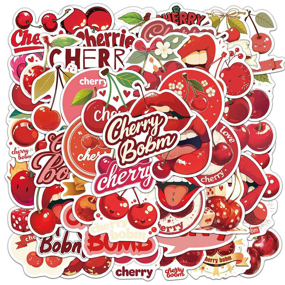 50PCS Fruit Cherry Sticker Red Cute Handheld Phone Case Laptop Luggage Waterproof Sticker