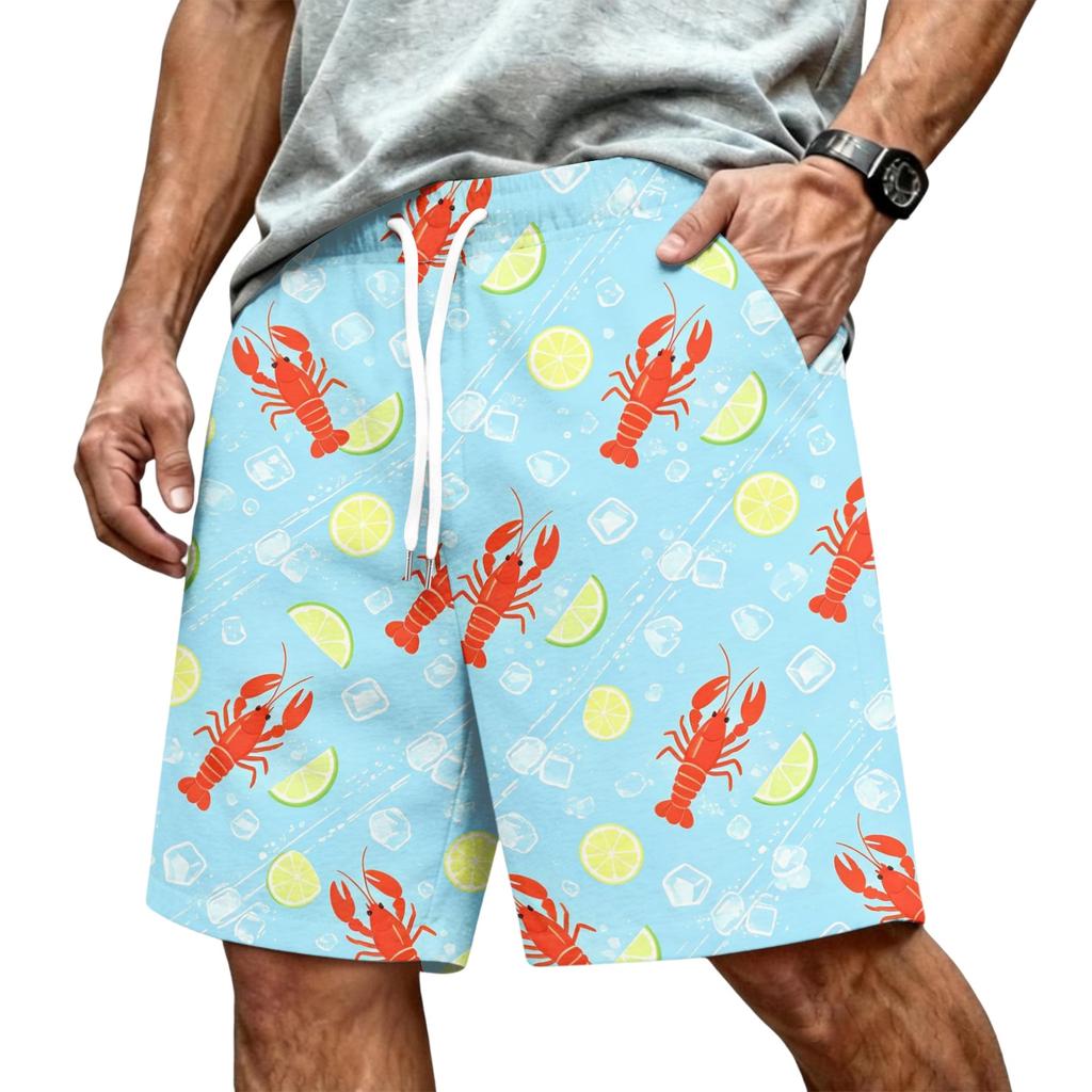 Men's Hawaiian Print Mesh Shorts with Drawstring Elastic Waist for Summer Beach and Casual Wear