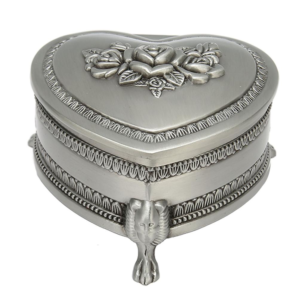 Vintage Trinket Box with Antique Flower Carved Small Heart Shape Trinket Box for Girl and Women
