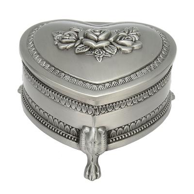 Vintage Trinket Box with Antique Flower Carved Small Heart Shape Trinket Box for Girl and Women