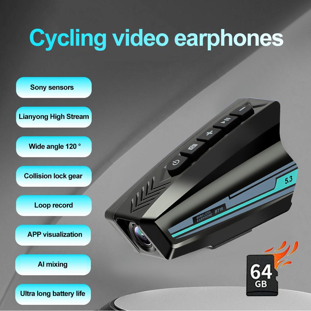 Motorcycle Helmet Camera 1080P HD Video Recorder with 64G TF Card Bluetooth Helmet Headphones Dashcam Waterproof Motorcycle Earphone Video Dash Camera