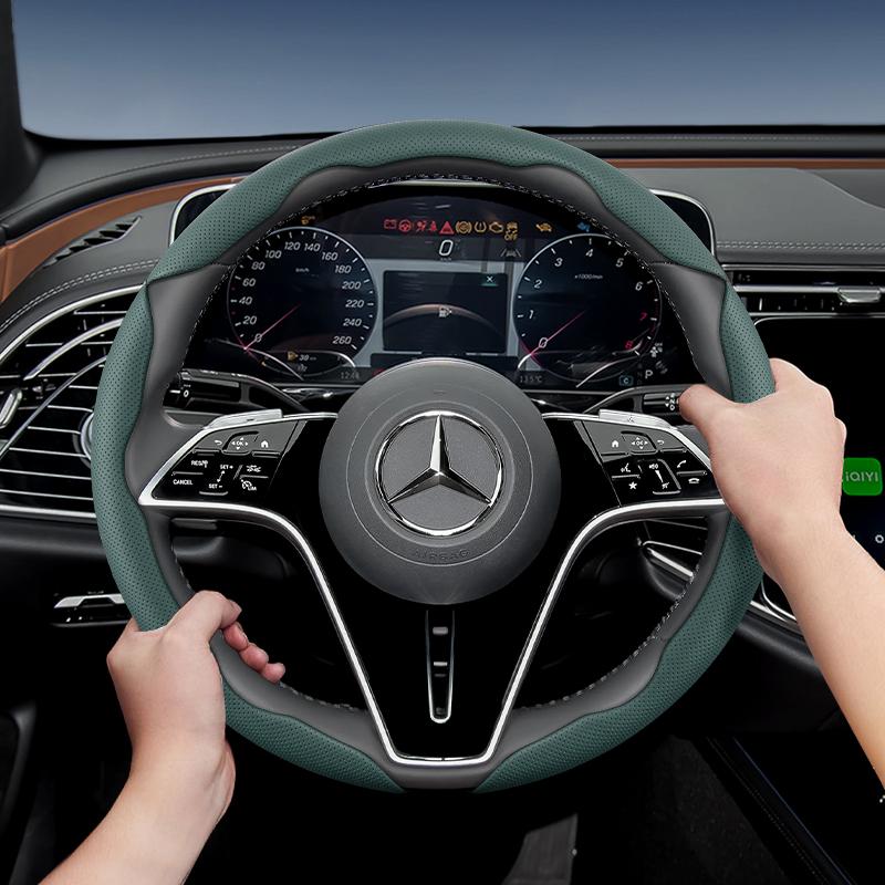 Suitable for Mercedes-Benz Breathable Holes Leather Steering Wheel Cover Segmented Quick Release Design Non-Slip and Durable E Class S C a Glc Suv