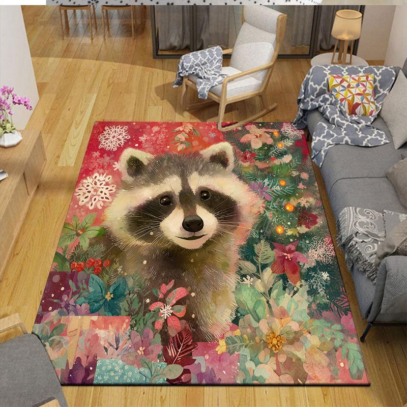 Christmas Animals Home Sofa Decoration for Living Room & Bedroom, Non‑Slip Play Flannel Floor Mat for Game Room