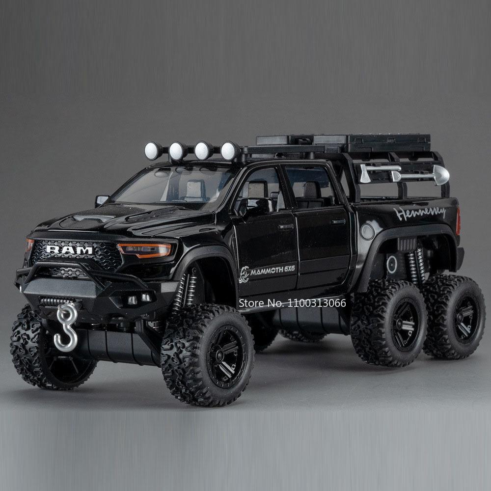 1:32 Scale Tacoma RAM Mammoth 6x6 Cars Model Toys Wheel Pull Back Miniature SUV Doors Opened Off-road Vehicle Educational Toys