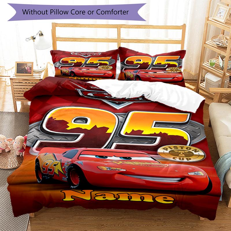 3pcs Custom Name Cars Bedding Set Duvet Cover Closure Includes 1 Duvet Cover & 2 Pillowcases, Soft and Comfortable for All Seasons.
