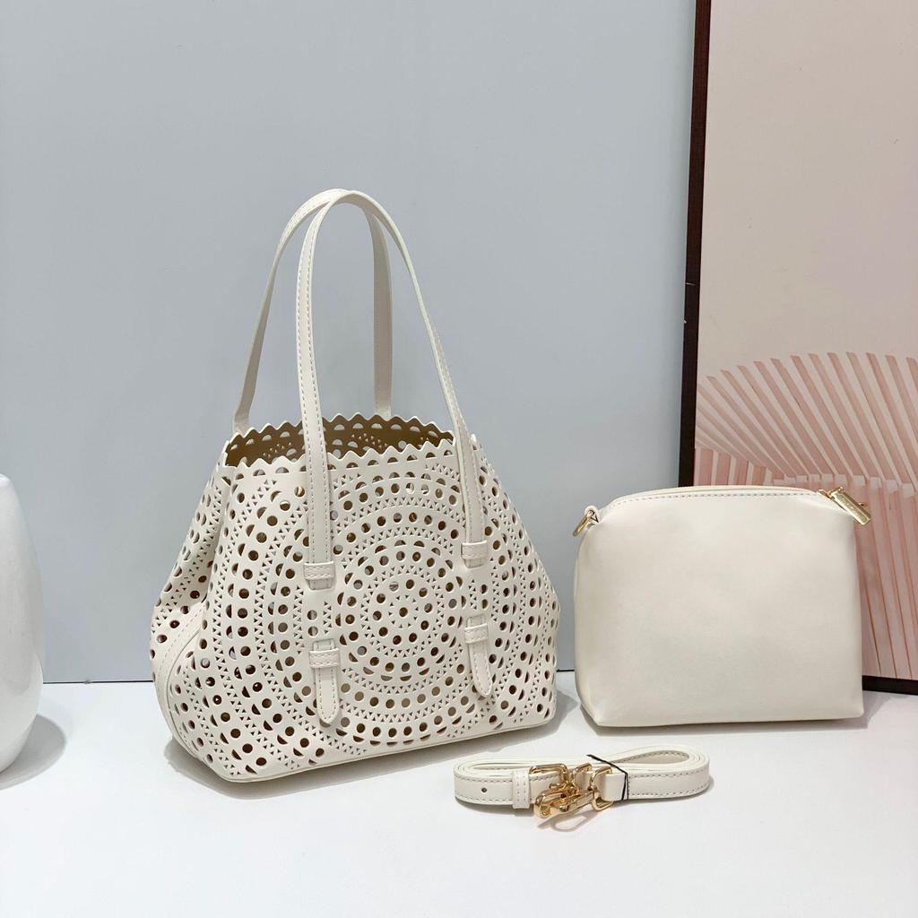 Cross-Border Carved Leather Handbag Set: Tote, Cosmetic Bag & Coin Purse