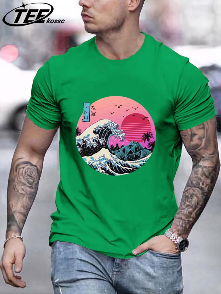 Tsunami And Sunset Are Both Beautiful Man TShirt Loose Cotton Retro Tee Trendy ONeck Short Sleeve Fashion Summer Casual Top