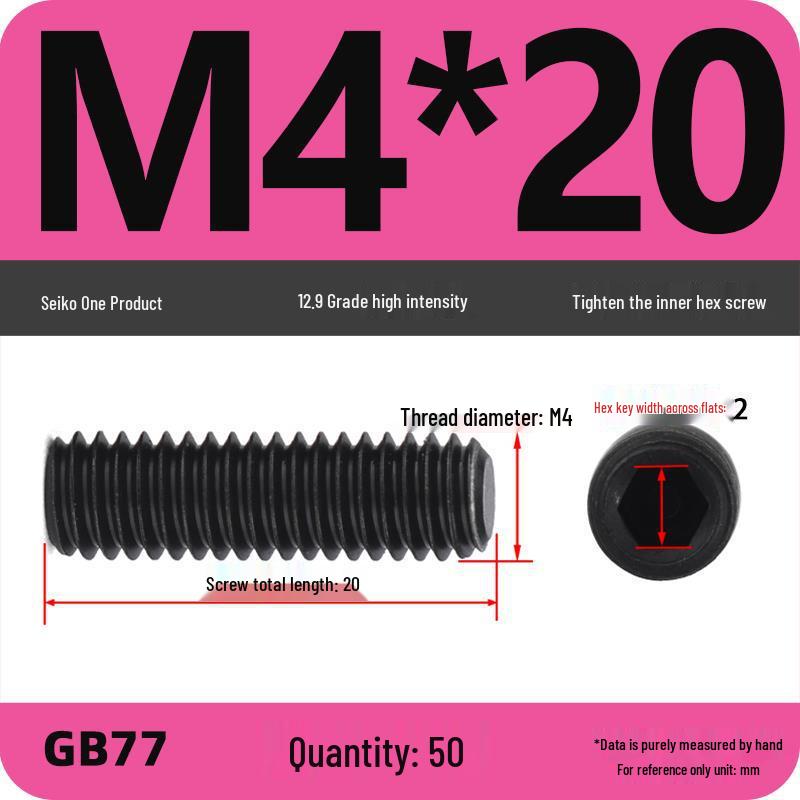 Class 12.9 Inner Hex Flat Head Headless Grub Screw M3-M12