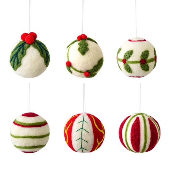 Wool Ball Christmas Ornament Handmade Felt Balls Christmas Tree Hanging Ornaments for Vintage Xmas Holiday Farmhouse Party Decor