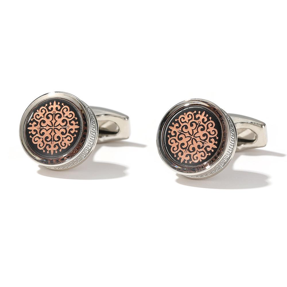 Men's Red Pattern Round Silver Cufflinks - Simple Fashion Jewelry (1 Pair)