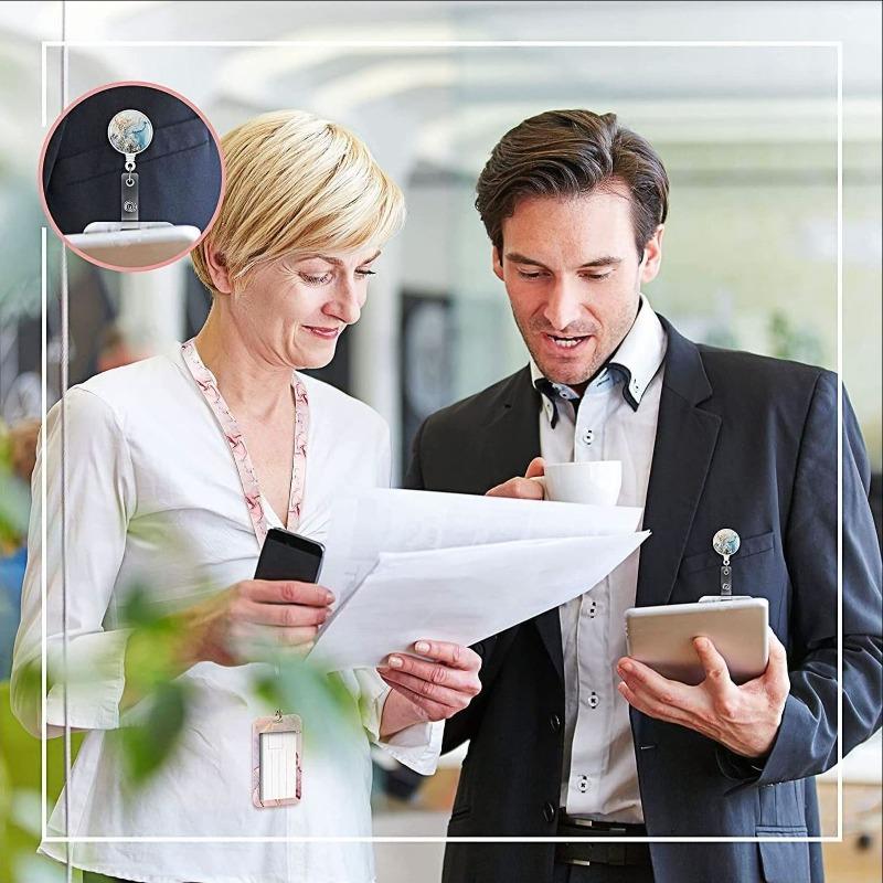 Leopard Print Retractable Badge Reel Holder with Card Holder Neck Strap Lanyard Stylish ID Name Worker Card Keychain for Women