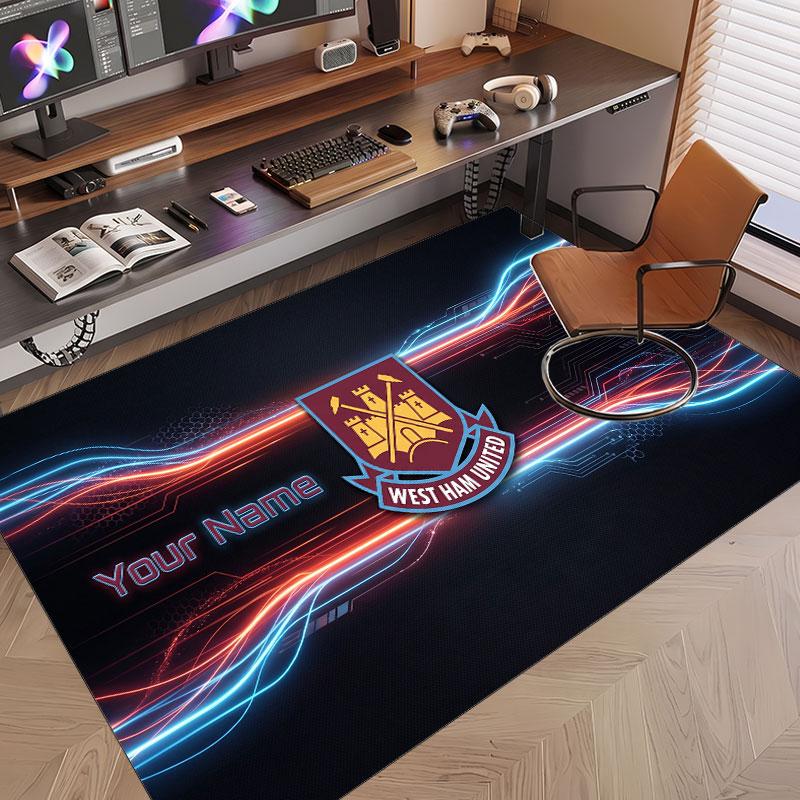 Custom Rug West Ham United football Pattern Print Name Text Soft Non‑Slip Floor Carpet for Home Indoor Decoration