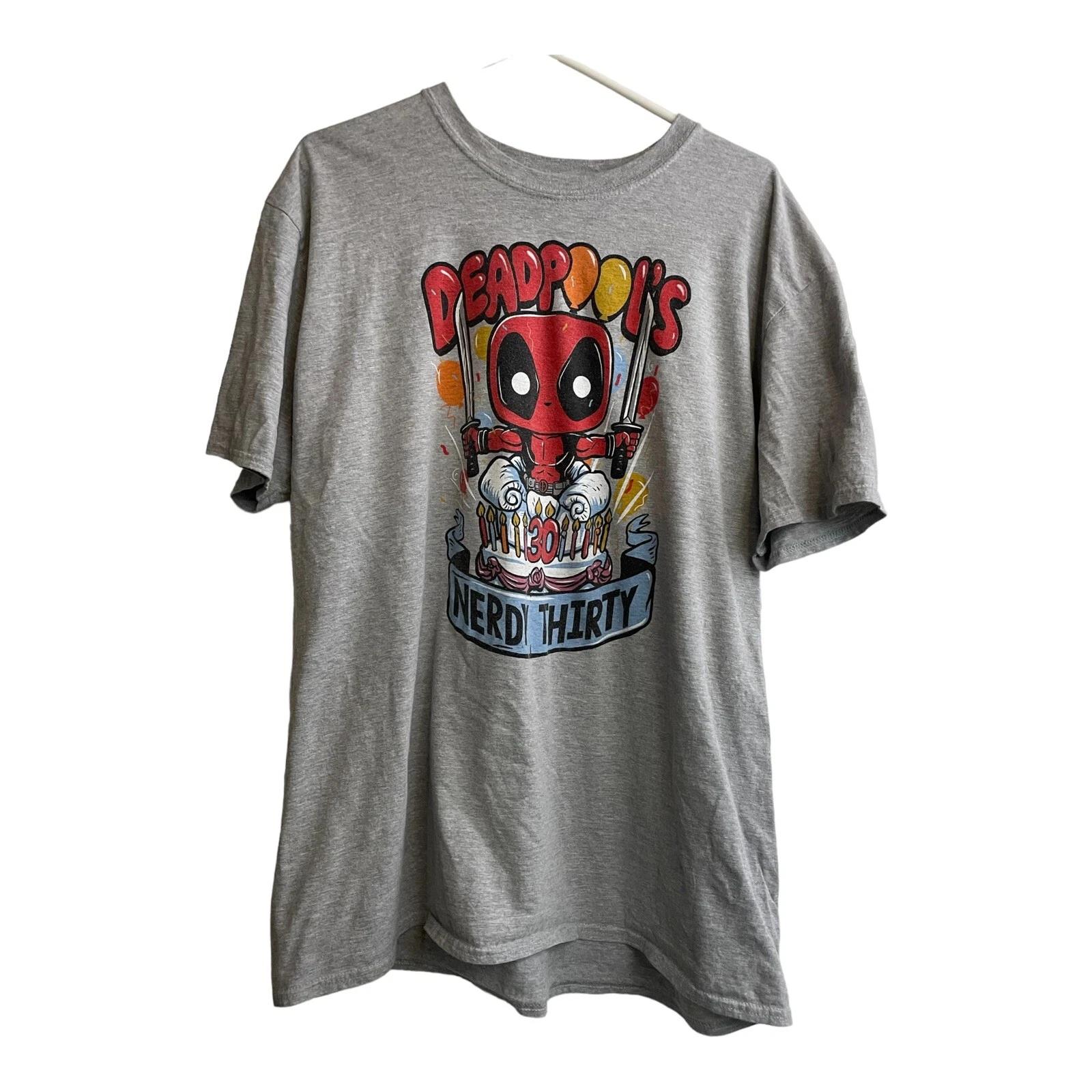 Deadpool T Shirt Men s 2XL Marvel Nerdy Thirty Birthday Short Sleeve Gray 3XL