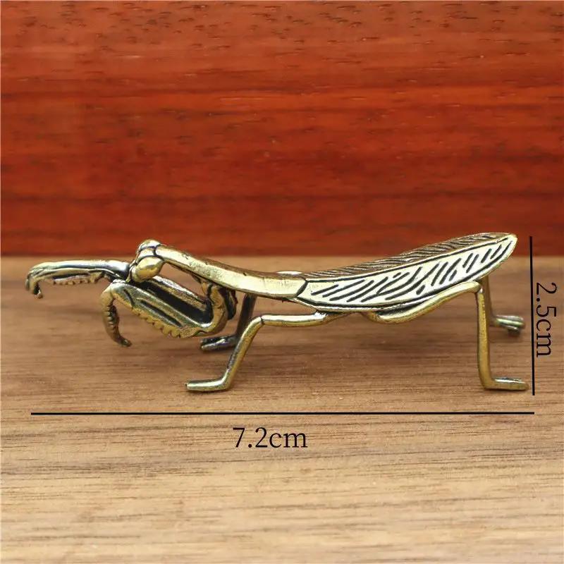 Simulation Messing Mantis Ornament Antike Insektenfiguren Miniatur Schreibtischdekorationen Handwerk Tee Haustier Feng Shui Sammlerstücke