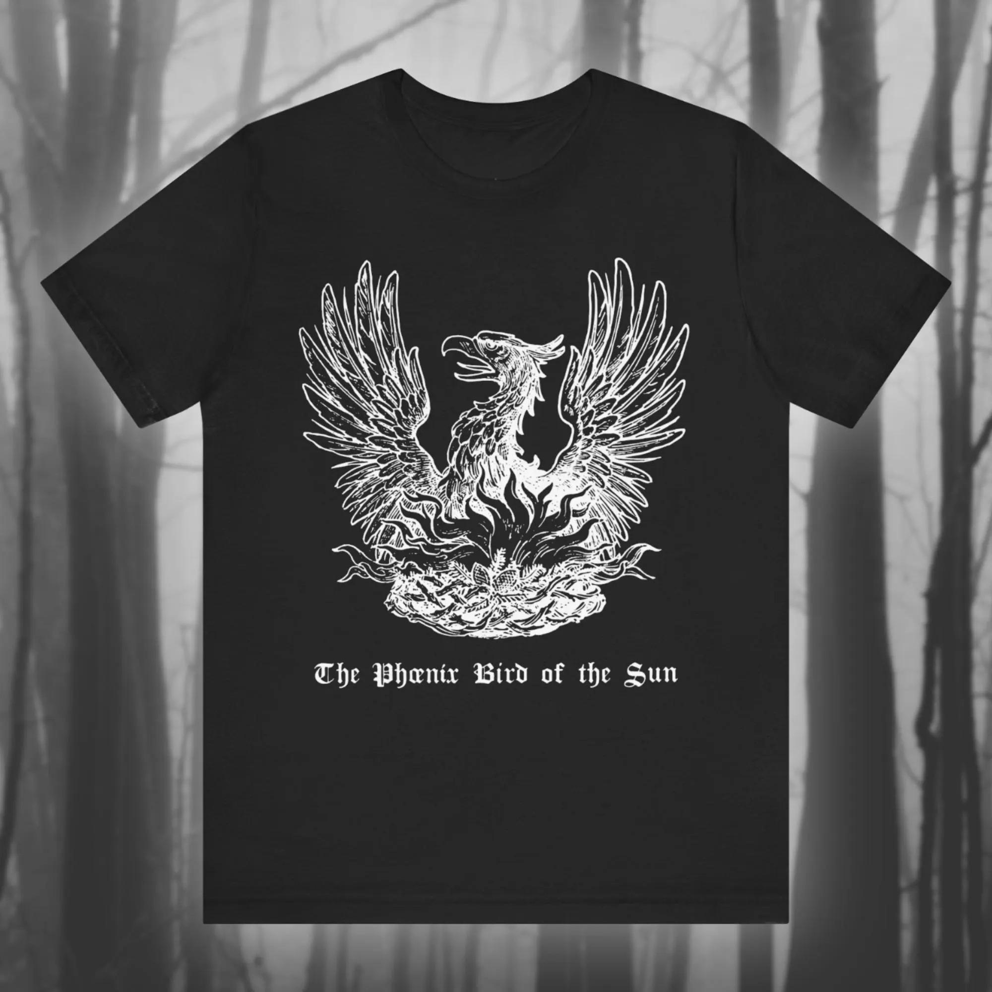 Sunbird Phoenix Mythical Creature Tee Vintage Goth Tee Goth Tee Medieval Woodcut Tee Unisex Short-sleeved Tee 4XL