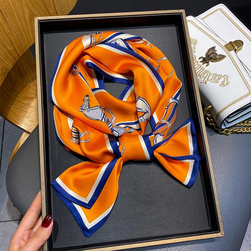 Luxury Design Horse Print Silk Scarf Women Long Soft Satin Hairband Neckerchief Office Hijab Headband Foulard Gift 15*145cm