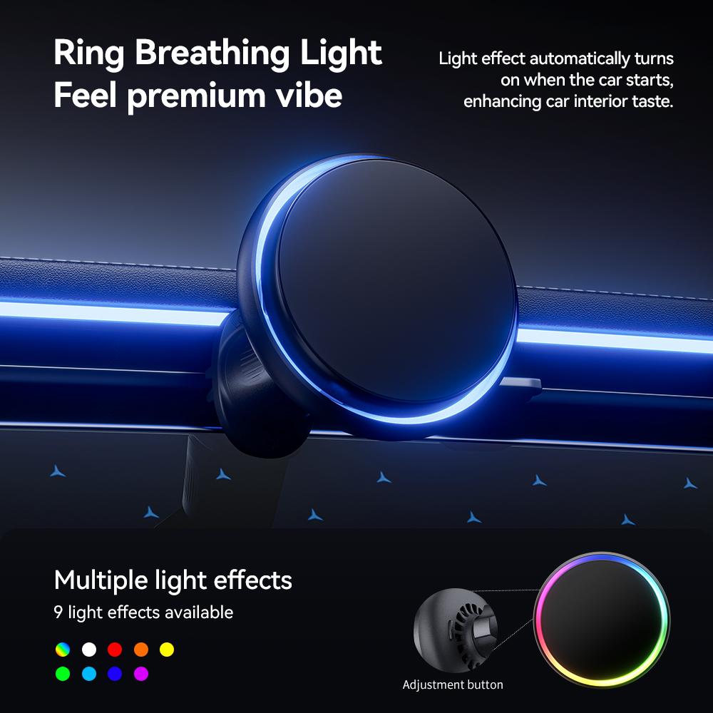 YZ RGB Magnetic Wireless Charger Car Phone Holder Qi2 15W Fast Charging Wireless Car Charger Holder For All Phones Accessories