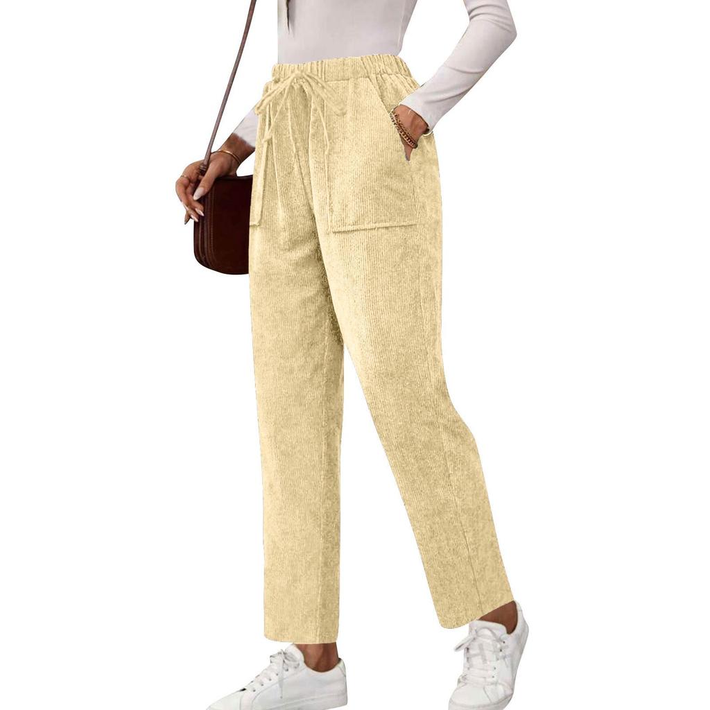 Women's Solid Color Corduroy Pocket Straight Casual Long Pants