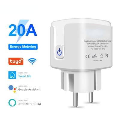 Tuya Smart Wifi Plug 20A EU Smart Socket Outlet with Power Monitor Timer Function 4200W Compatible with Alexa Google Home
