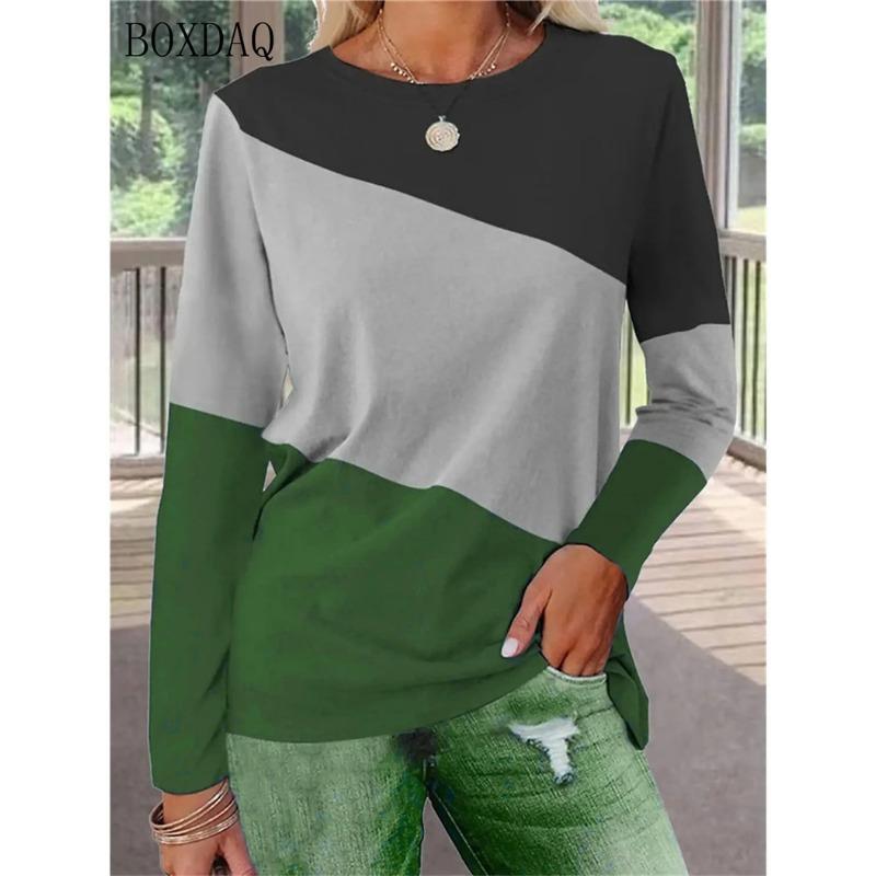 Long Sleeve Women Fashion Patchwork Color T-Shirts 3d Print Street Ladies Tees 6XL Plus Size Loose Casual Female Tops