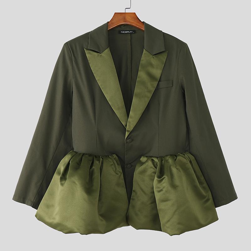 

INCERUN Elegant Men Long Sleeve Ruffled Bubble Hem Patchwork Thin Party Blazer Coats 5XL зелёный