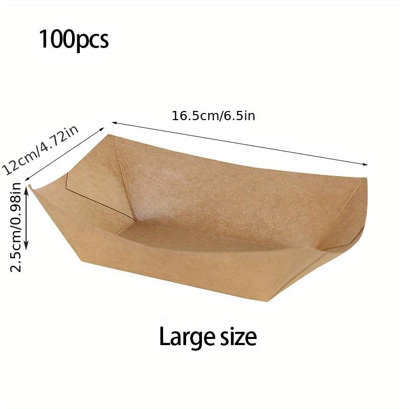100 Pcs Disposable Kraft Paper Coated Boat Boxes - Ideal for Packing Fried Chicken, Popcorn, Fried Snacks, Etc