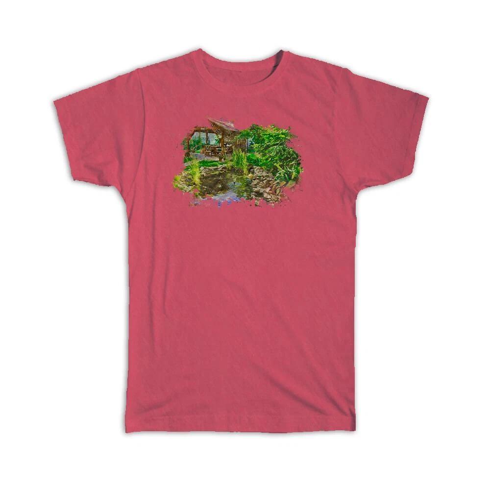 Gift T-Shirt : Watercolor Garden Pond Frame M