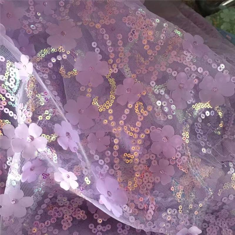 3D Sequin Petal Embroidery Fabric for Wedding Dress, Cheongsam, Hair Accessories, Shoes, Clothing, and DIY Crafts