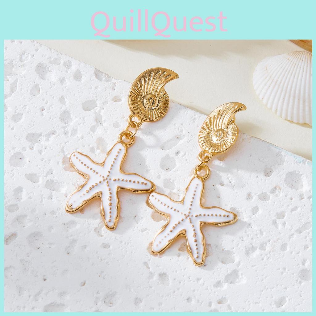Summer Ocean Starfish Earrings With Alloy Shell Design For Women Beach Jewelry