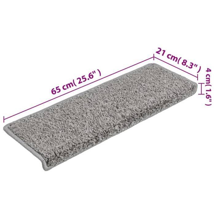VidaXL Tapis d'escalier 10 pièces 65 x 21 x 4 cm Gris Bord rectangulaire 149815